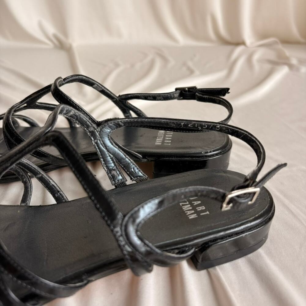 Stuart Weitzman Black Patent Leather T-Strap Flats - Size 7.5 - Picture 7 of 8